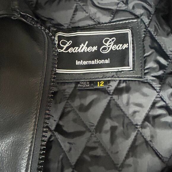 Black Leather Jacket with Red Rose Embroidery and Fringe - Picture 4 of 6